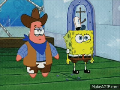 Spongebob And Patrick From Spongebob Squarepants Are Standing Next To Each Other And Patrick Is Wearing A Cowboy Hat GIF