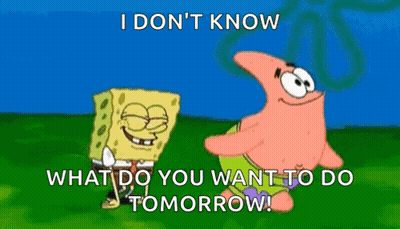 Spongebob And Patrick From Spongebob Squarepants Are Standing Next To Each Other In A Grassy Field . GIF
