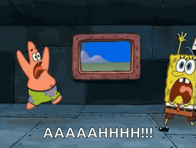 Spongebob And Patrick From Spongebob Squarepants Are Standing Next To Each Other In A Room . GIF