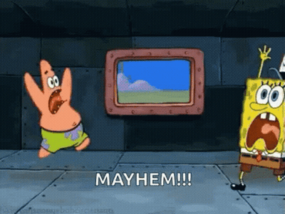 Spongebob And Patrick From Spongebob Squarepants Are Standing Next To Each Other In A Room . GIF