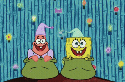 SpongeBob And Patrick In Pajamas And Hats GIF