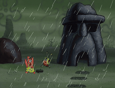 SpongeBob And Patrick In Rain Before Statue GIF