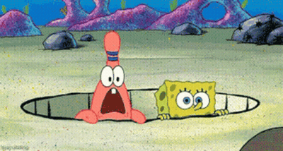 SpongeBob And Patrick Looking Out Of Hole In Sand GIF