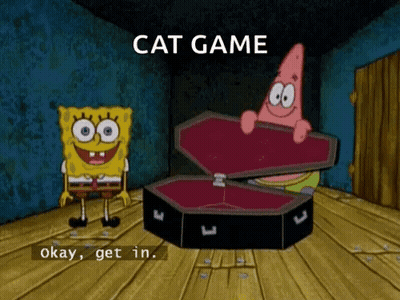Spongebob And Patrick Playing Cat Game In Room With Coffin GIF