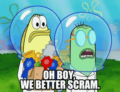 SpongeBob And Patrick Saying Oh Boy We Better Scram GIF