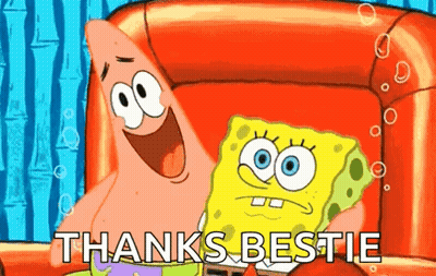 Spongebob And Patrick Saying Thanks Bestie On Red Couch GIF
