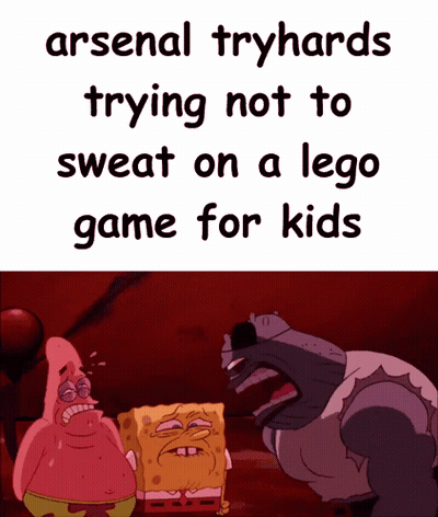 SpongeBob And Patrick Talking About Arsenal Tryhards Not To Sweat On Lego Game GIF