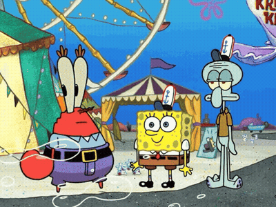 Spongebob And Squidward Are Standing In Front Of A Carnival GIF