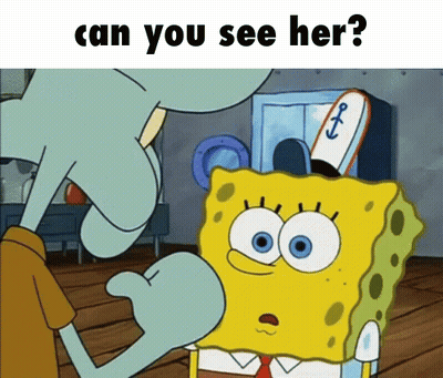 Spongebob And Squidward Are Standing Next To Each Other And Asking Can You See Her GIF