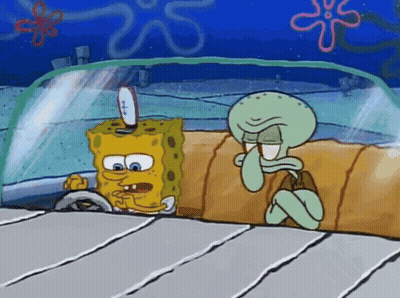 Spongebob And Squidward From Spongebob Squarepants Are Driving In A Car GIF