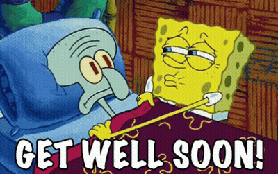 SpongeBob And Squidward In Hospital Bed Saying Get Well Soon GIF