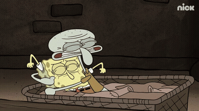 SpongeBob And Squidward Lying In Coffin With Nick Logo GIF