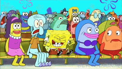 SpongeBob And Squidward Sitting On Bench GIF