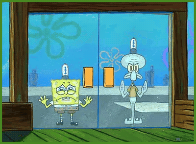 Spongebob And Squidward Standing In Doorway GIF
