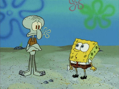 Spongebob And Squidward Standing In Sand GIF