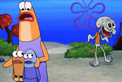 SpongeBob And Squidward Standing Next To Flower GIF