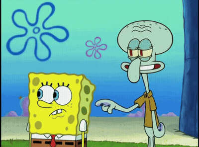 Spongebob And Squidward Standing On Beach GIF