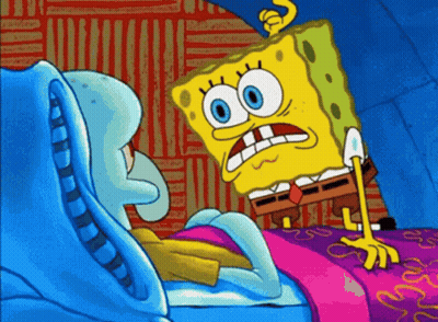 SpongeBob And Squidward Standing On Bed GIF