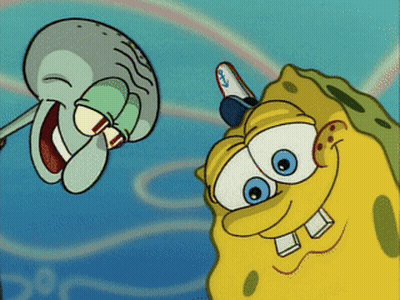 SpongeBob And Squidward With Toothbrush On SpongeBob's Head GIF