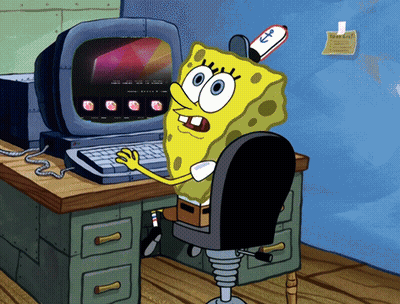 SpongeBob At Computer With Anchor Hat GIF