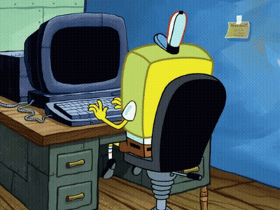 Spongebob At Computer With Wanted Note GIF