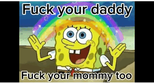 SpongeBob Cartoon With Rainbow And Words Sticker