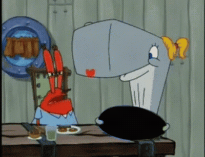 SpongeBob Character Sitting At Table With Giant Whale GIF