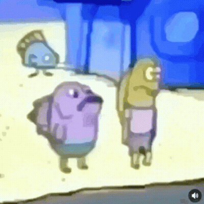 SpongeBob Characters Standing In Front Of Blue Building GIF