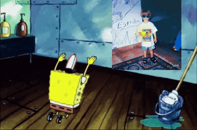 Spongebob Cleaning Room With Picture Of Estrella GIF