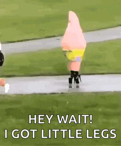 Spongebob Costume Saying Hey Wait I Got Little Legs GIF
