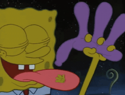 Spongebob Covering Eyes, Purple Hand Holding Tongue GIF