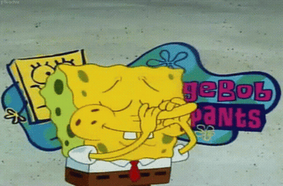 Spongebob Covering Mouth In Front Of Spongebob Pants Sign GIF