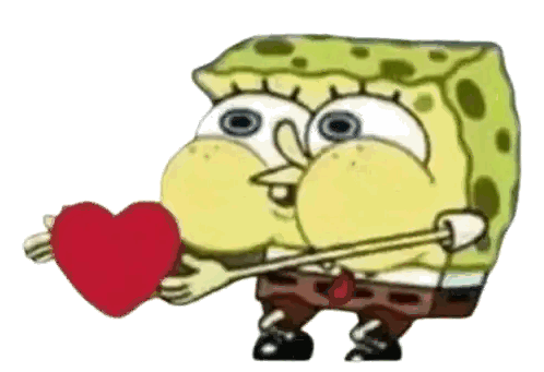 Spongebob Holding A Red Heart In His Hand Sticker