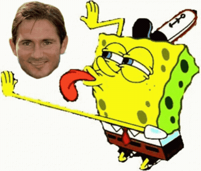 SpongeBob Holding Chainsaw With Man's Face In Background GIF