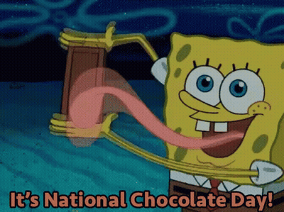 SpongeBob Holding Chocolate Bar Tongue Out National Chocolate Day GIF