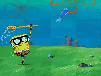 SpongeBob Holding Fishing Rod In Field GIF