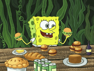SpongeBob Holding Hamburger And Pie GIF