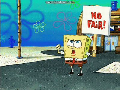 SpongeBob Holding No Fair Sign GIF