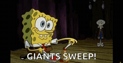 SpongeBob Holding Shovel Saying Giants Sweep GIF