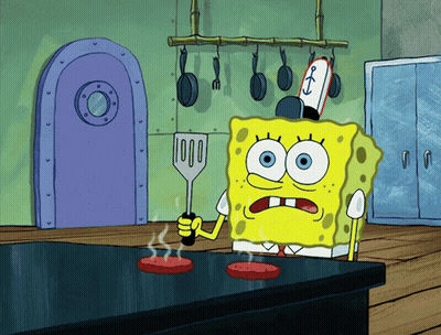 SpongeBob Holding Spatula Cooking Hamburgers GIF