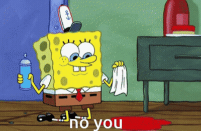 Spongebob Holding Spray Can And Towel Saying No You GIF