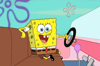 SpongeBob Holding Steering Wheel In Pink Car GIF