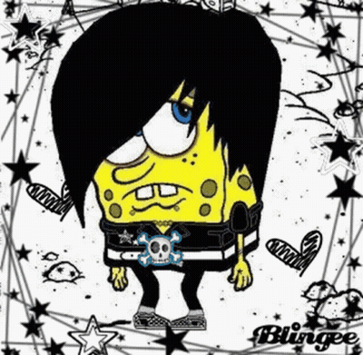 SpongeBob In Black And White Outfit With Skull Belt GIF