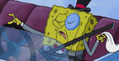 Spongebob In Top Hat And Glasses Driving Car GIF