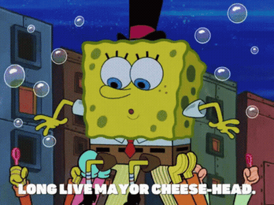 SpongeBob In Top Hat Long Live Mayor Cheese Head GIF
