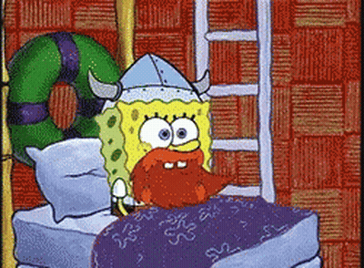 SpongeBob In Viking Helmet Lying On Bed GIF
