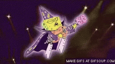 SpongeBob In Wizard Hat Holding Guitar GIF