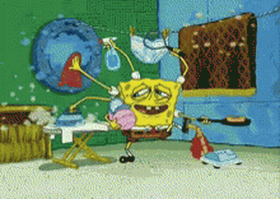 SpongeBob Ironing Clothes On Clothesline GIF