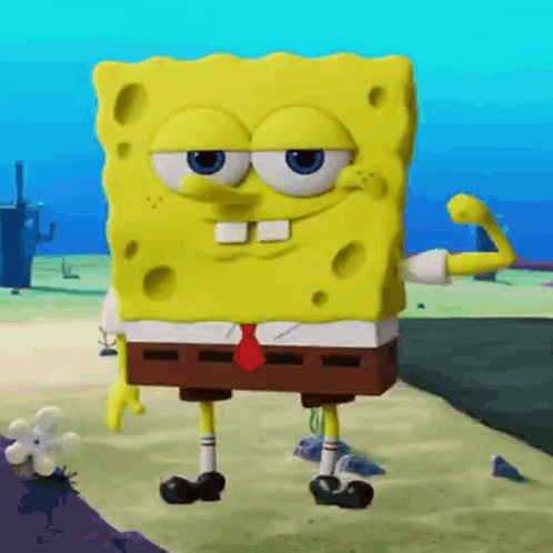 Spongebob Is Flexing His Muscles While Standing On A Beach . GIF