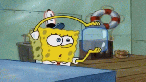Spongebob Is Holding A Bottle Of Water In His Hand . GIF